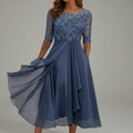 Dama Washington Lena women's lace chiffon midi dress navy three quarter sleeve - front view