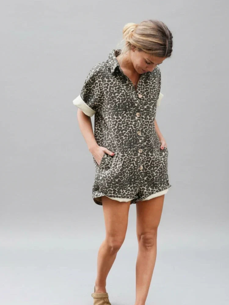 Isla | Women's Leopard Print Shirt Dress Cream Short Sleeve