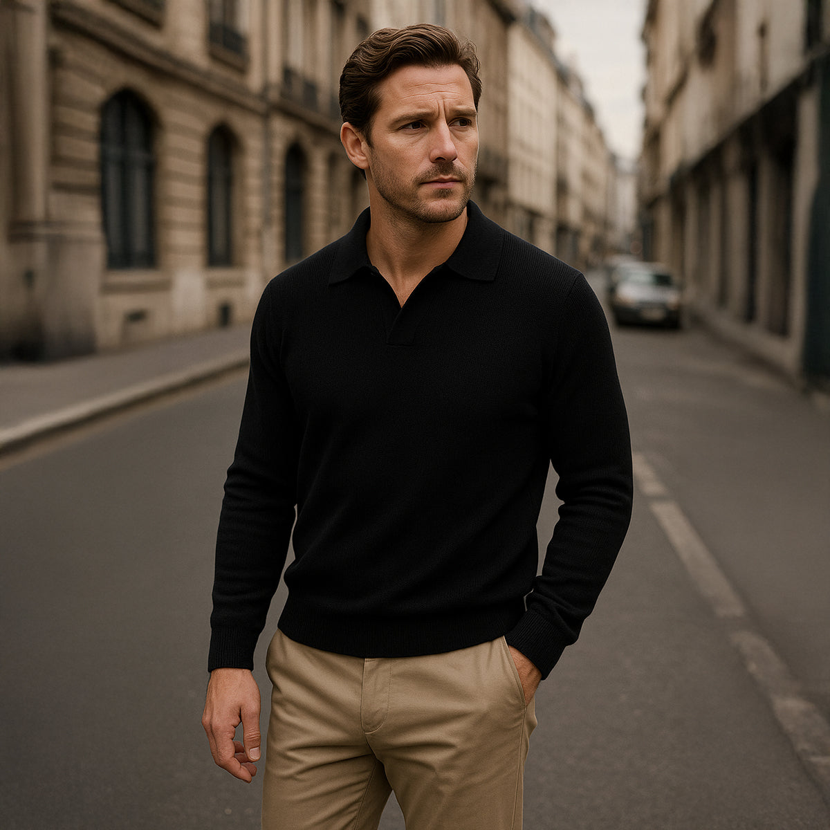 Axel | Men's Ribbed Polo Sweater Gray Long Sleeve