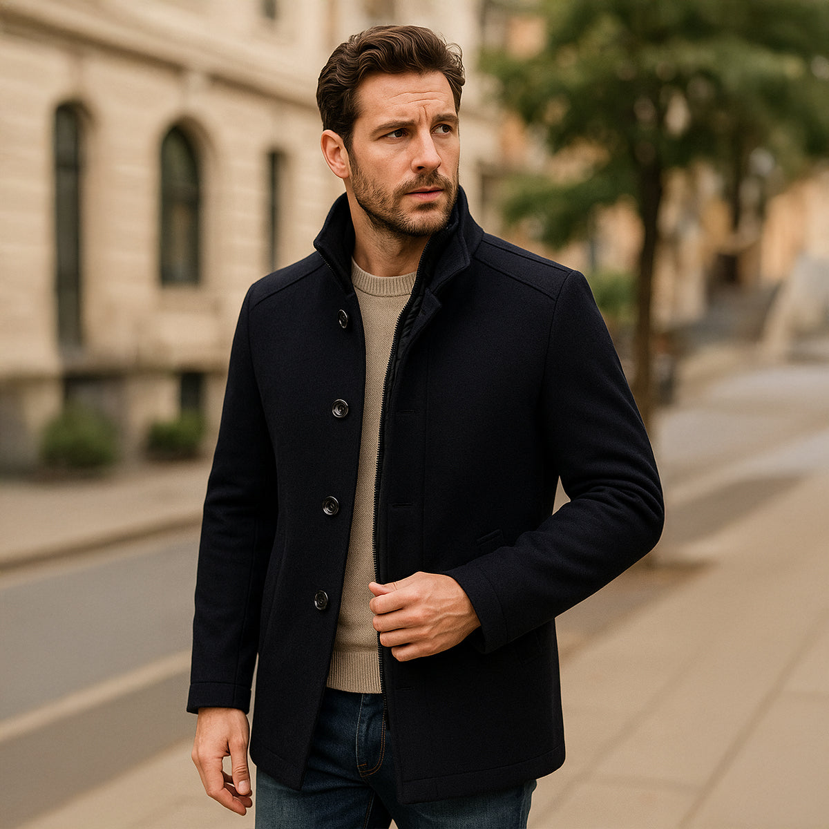 Callum | Men's Wool Blend Overcoat Brown Button Front