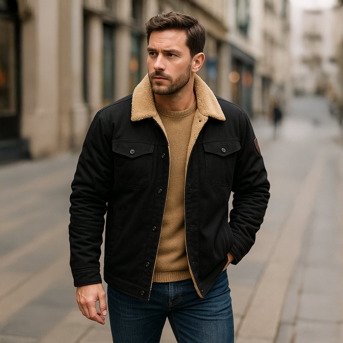 Callum | Men's Sherpa Lined Utility Jacket Tan