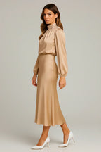 Dama Washington Alma women's satin midi dress long sleeve cream - view 5