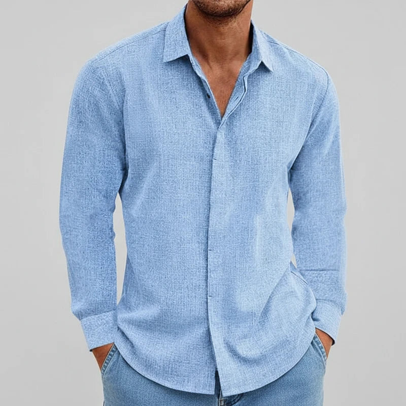 Axel | Men's Linen Shirt Gray Long Sleeve Casual Button Up