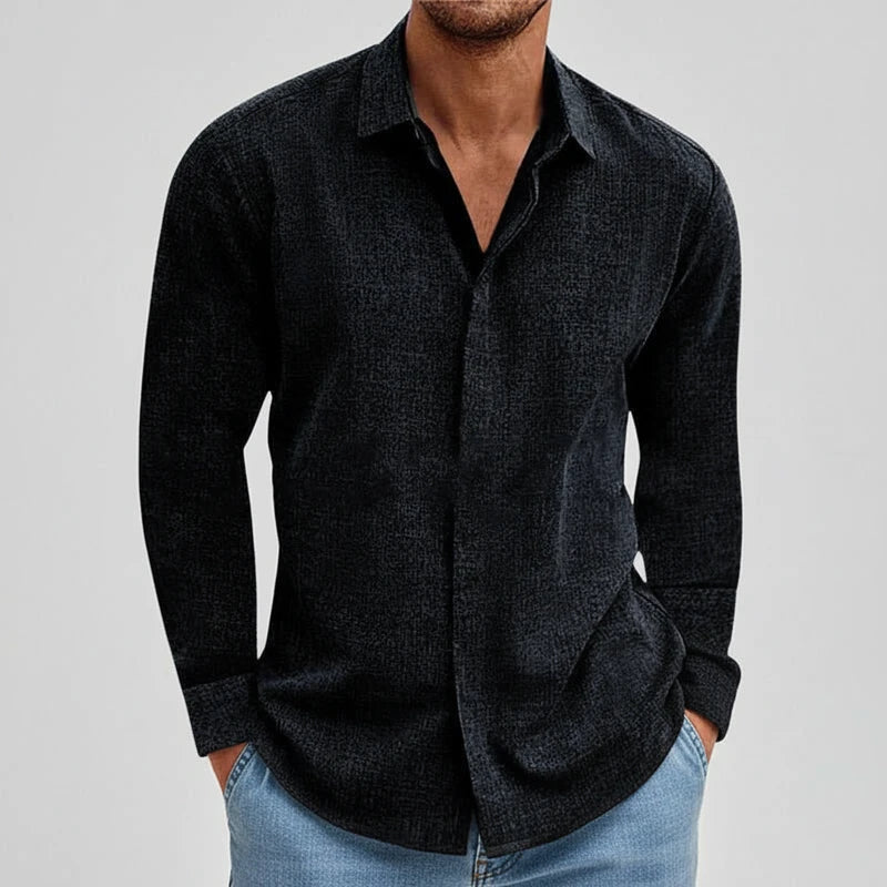 Axel | Men's Linen Shirt Gray Long Sleeve Casual Button Up