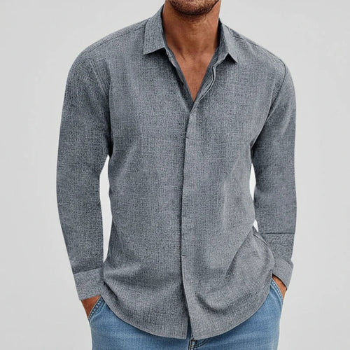 Dama Washington Axel men's linen shirt gray long sleeve casual button up - front view
