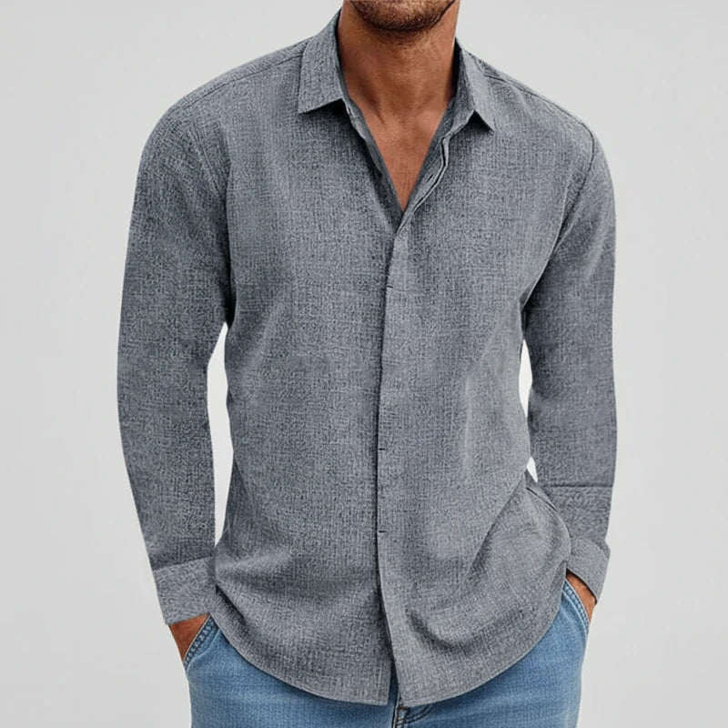 Axel | Men's Linen Shirt Gray Long Sleeve Casual Button Up