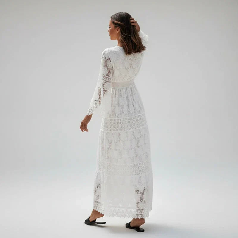 Luisa | Women's Long Sleeve Lace Maxi Dress Cream