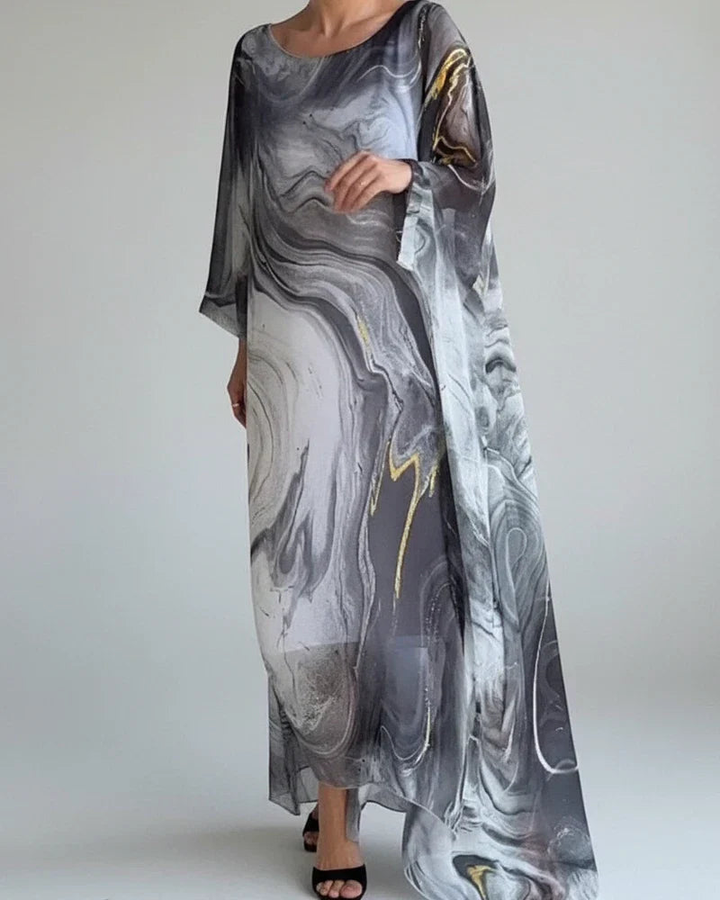 Nina | Women's Chiffon Maxi Dress Light Blue Abstract Print