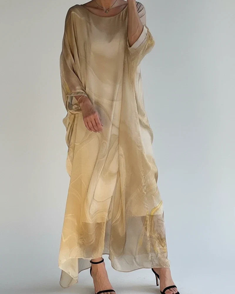 Nina | Women's Chiffon Maxi Dress Light Blue Abstract Print
