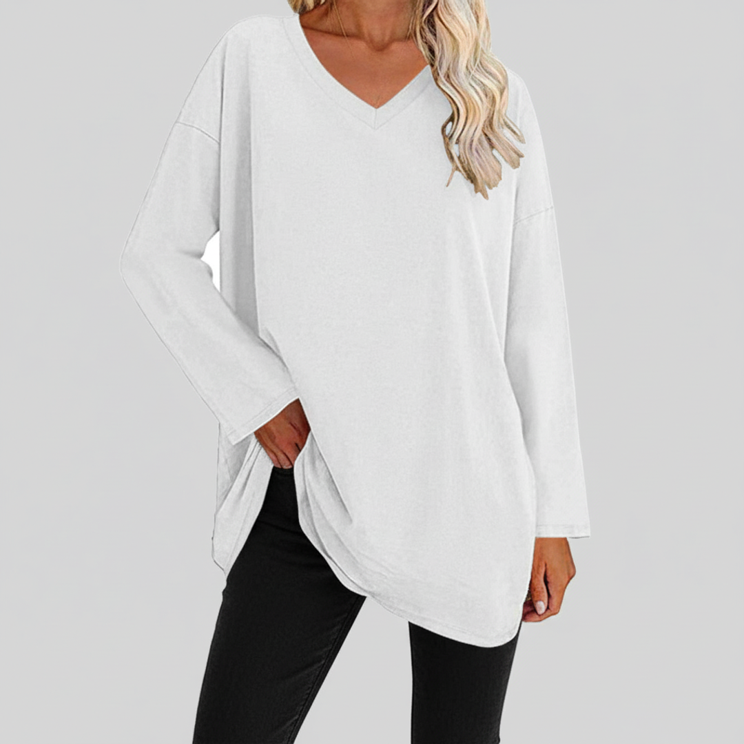 Liv | Women's Long Sleeve Tunic Top Black V Neck
