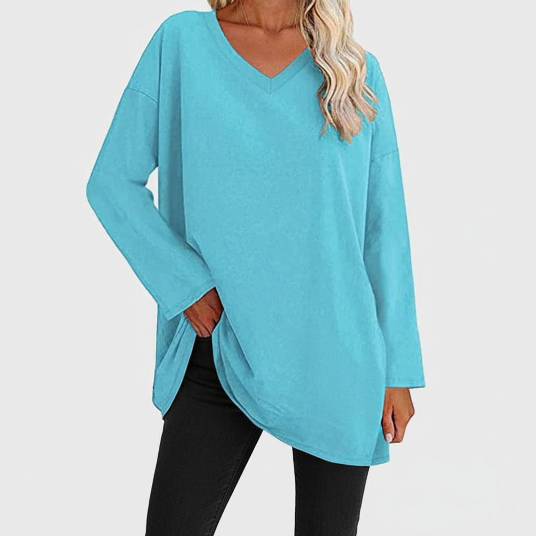 Liv | Women's Long Sleeve Tunic Top Black V Neck