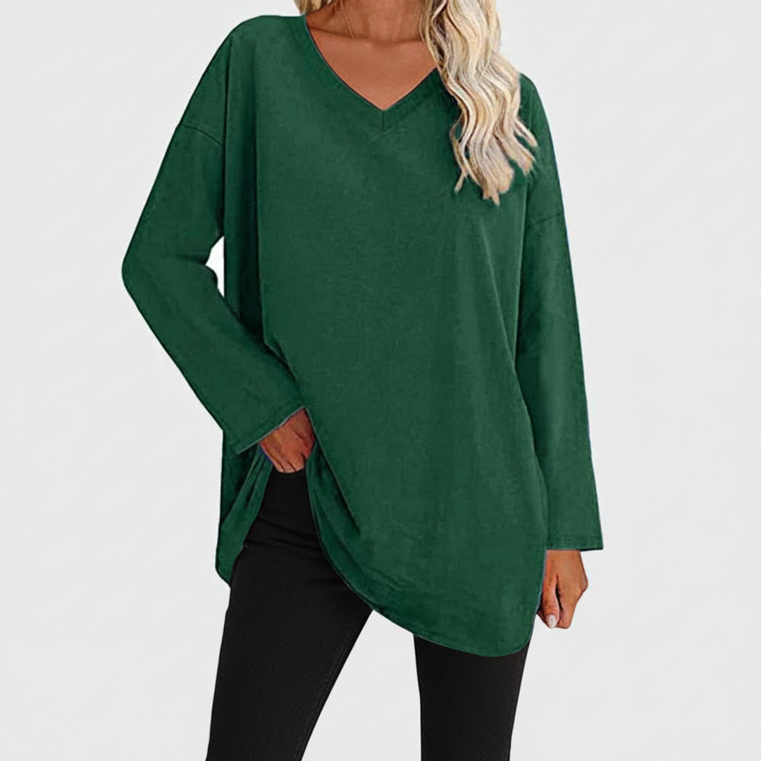 Liv | Women's Long Sleeve Tunic Top Black V Neck