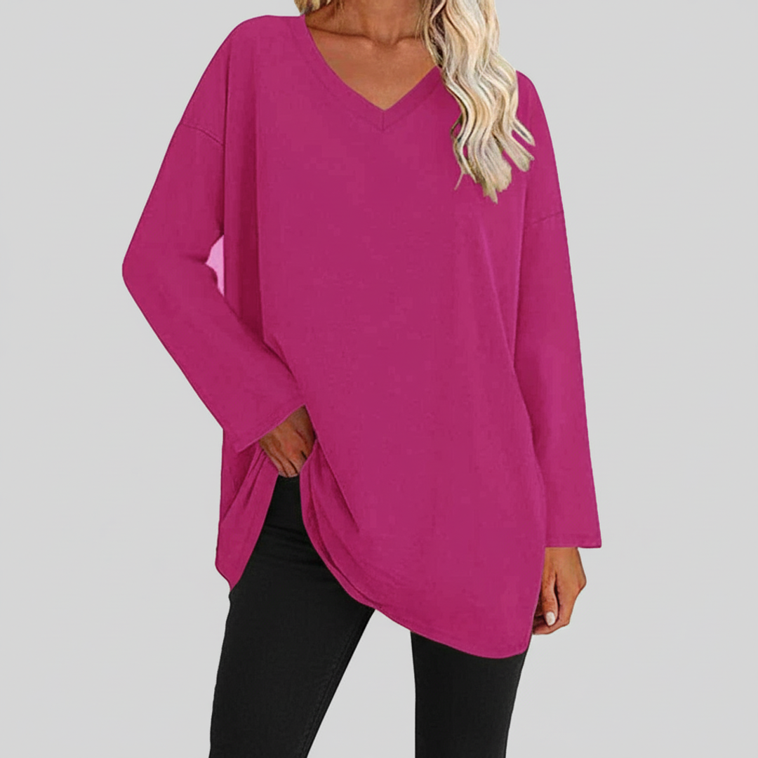 Liv | Women's Long Sleeve Tunic Top Black V Neck