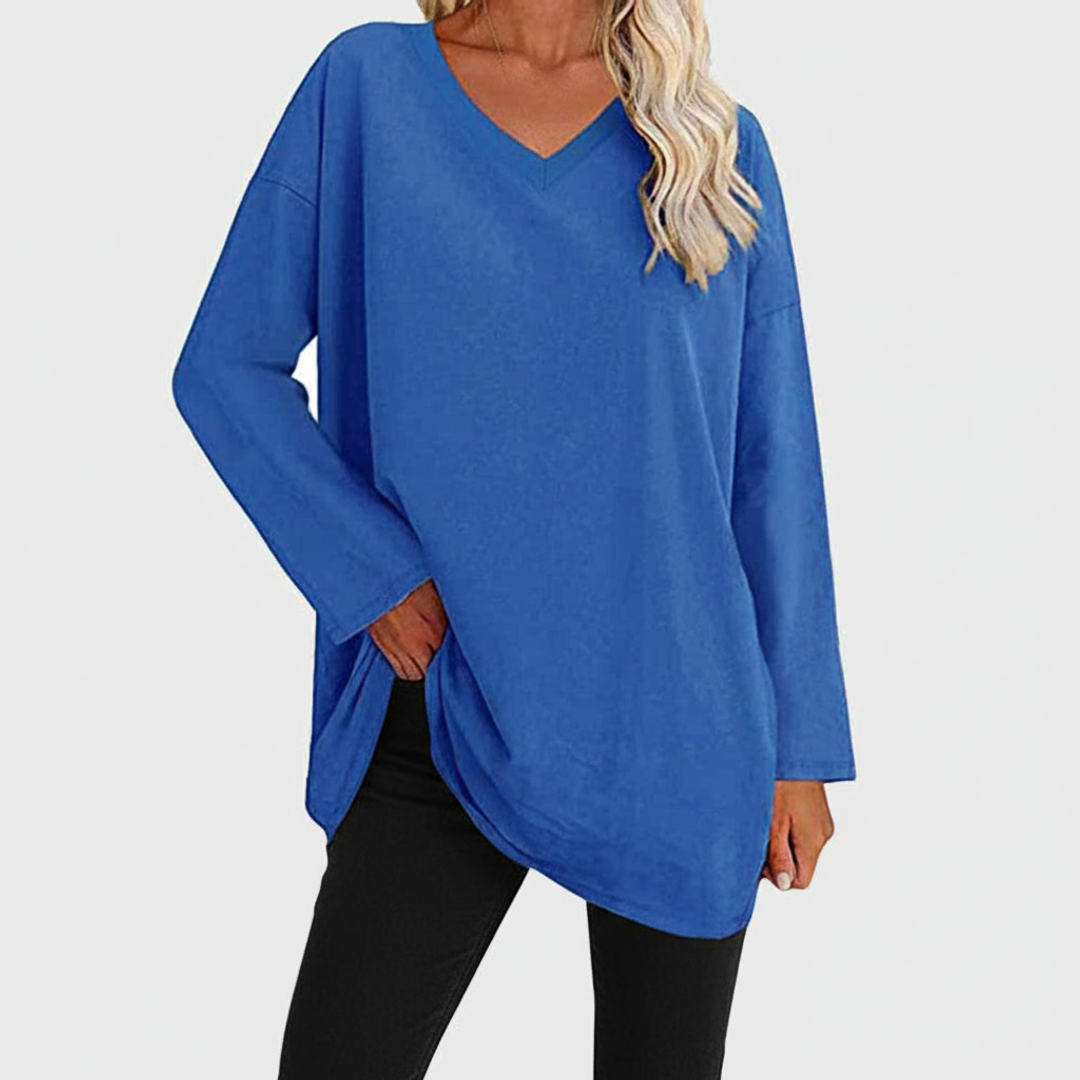 Liv | Women's Long Sleeve Tunic Top Black V Neck