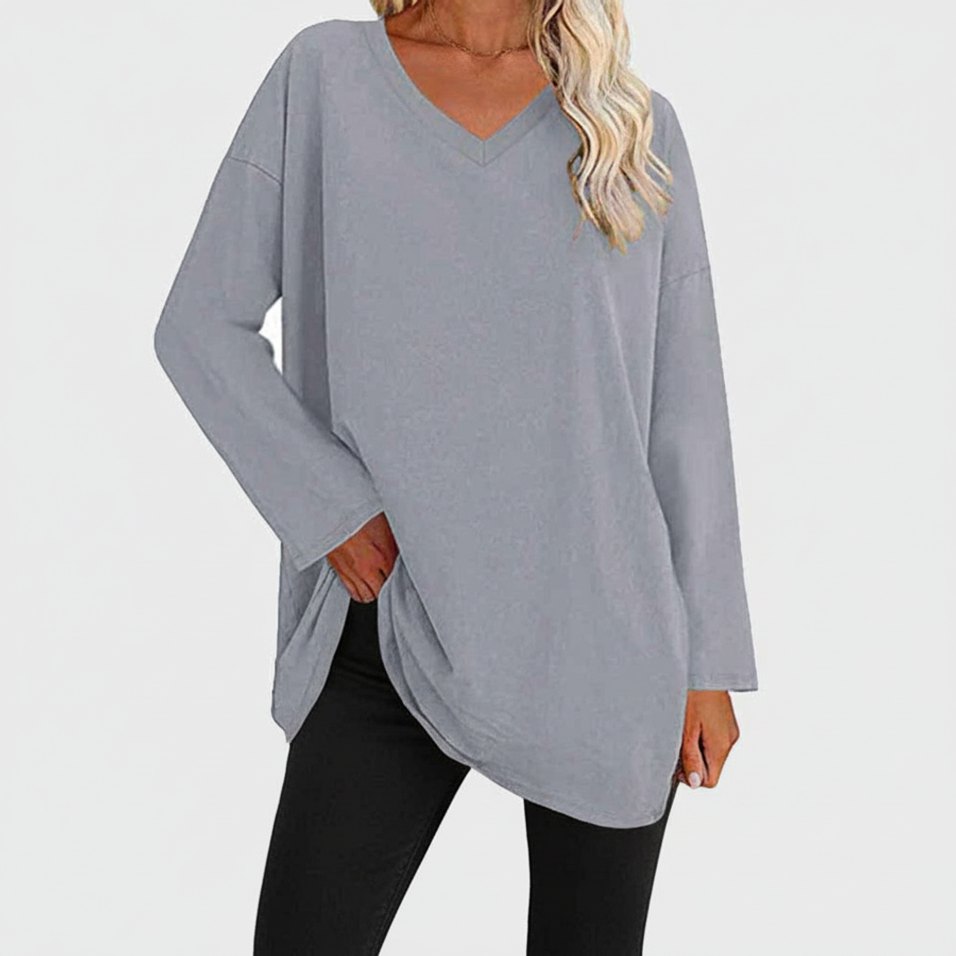 Liv | Women's Long Sleeve Tunic Top Black V Neck