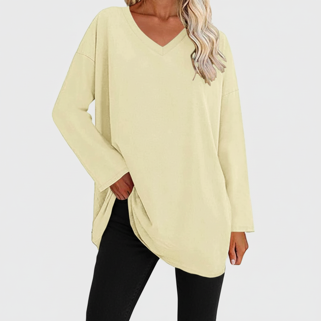 Liv | Women's Long Sleeve Tunic Top Black V Neck