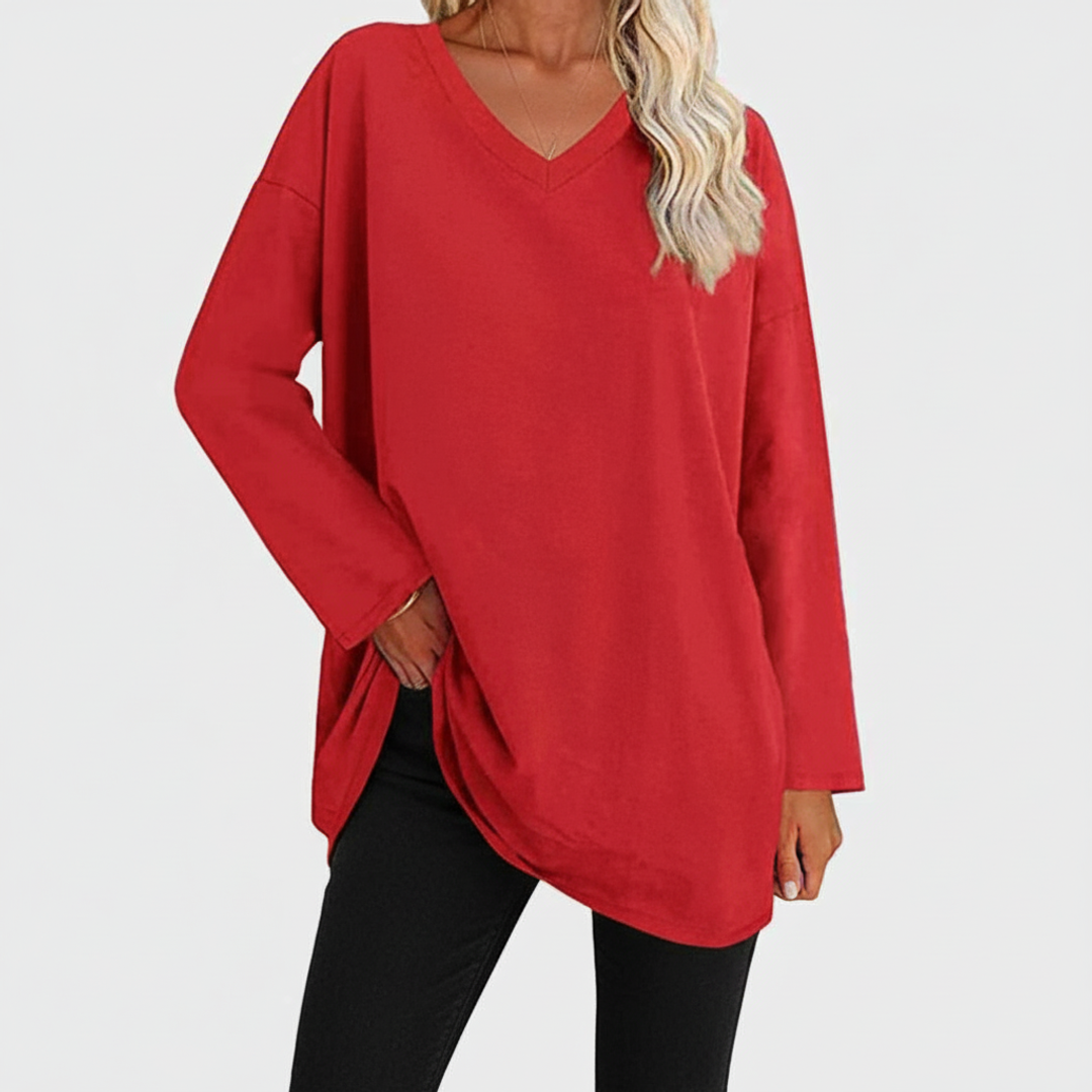 Liv | Women's Long Sleeve Tunic Top Black V Neck