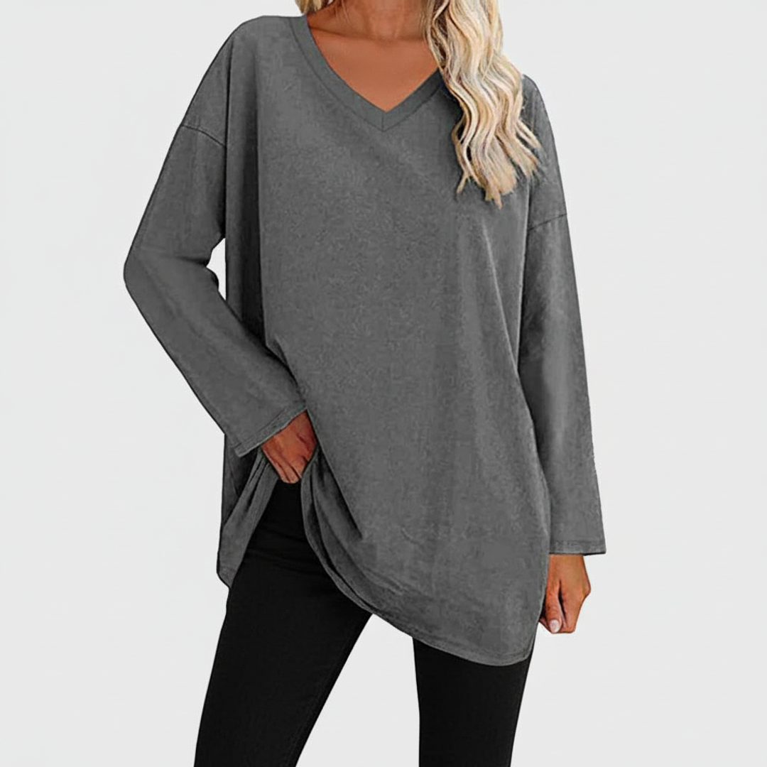 Liv | Women's Long Sleeve Tunic Top Black V Neck
