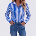Vera | Women's Striped Button Down Shirt Blue White