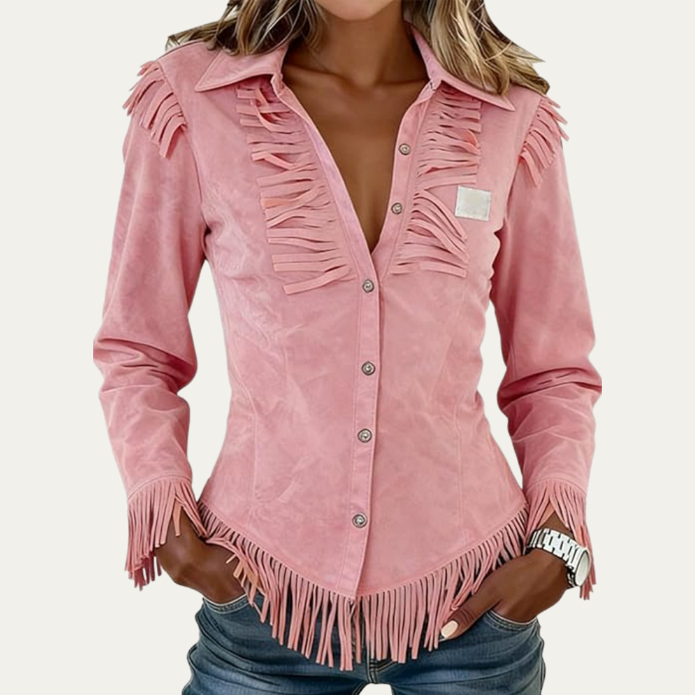 Demi | Women's Fringe Suede Shirt Jacket Rust