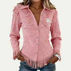 Demi | Women's Fringe Suede Shirt Jacket Rust