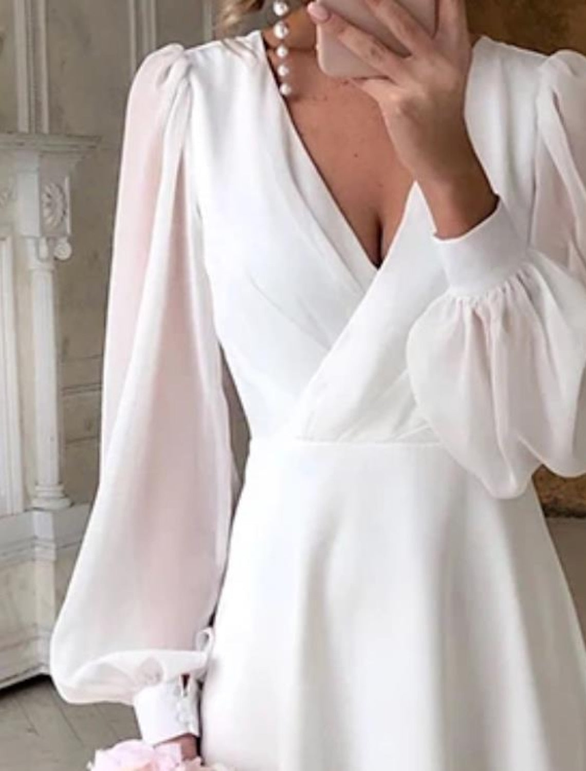 Elowen | Women's Wrap Midi Dress Cream Puff Sleeve