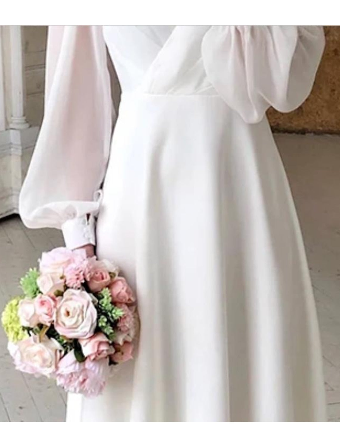 Elowen | Women's Wrap Midi Dress Cream Puff Sleeve