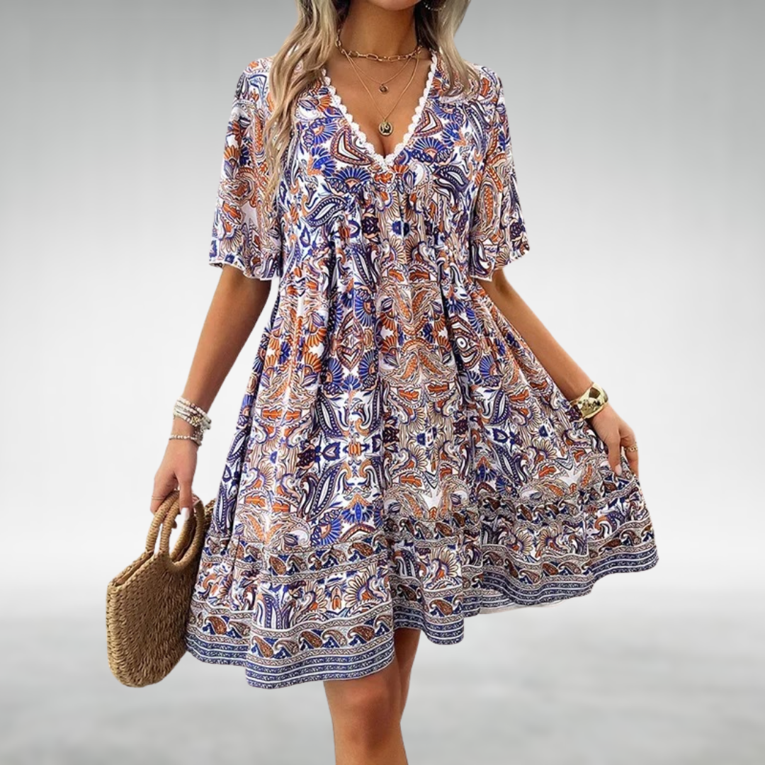 Lola | Women's Boho Floral Midi Dress Green Yellow