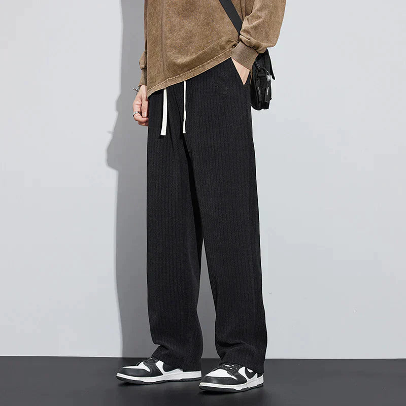 Wyatt | Men's Wide Leg Pants Black Relaxed Drawstring
