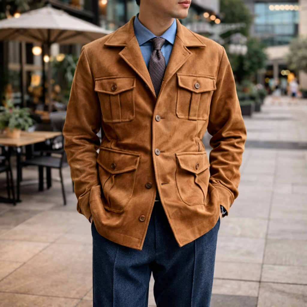 Kai | Men's Utility Suede Jacket Camel Multi Pocket