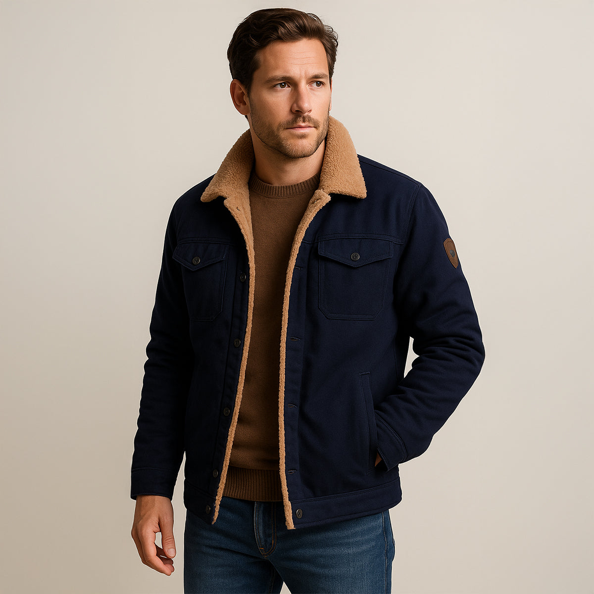 Callum | Men's Sherpa Lined Utility Jacket Tan