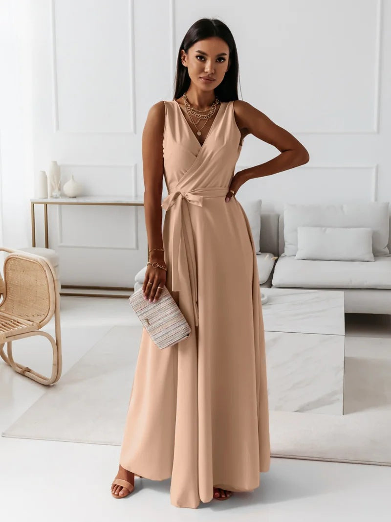 Ada | Women's Wrap Maxi Dress Pink V Neck Sleeveless