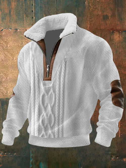 Axel | Men's Cable Knit Quarter Zip Sweater Cream