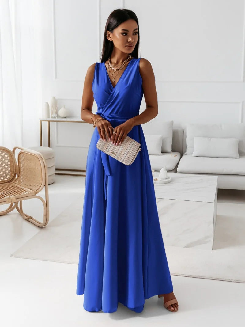 Ada | Women's Wrap Maxi Dress Pink V Neck Sleeveless