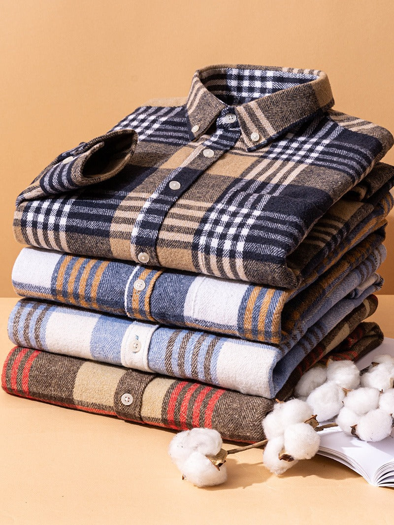 Ash | Men's Plaid Button Up Shirt Navy Cream