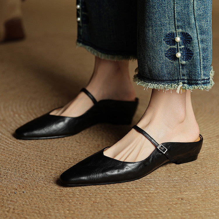 Demi | Women's Leather Mule Cream Ankle Strap