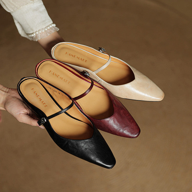 Demi | Women's Leather Mule Cream Ankle Strap