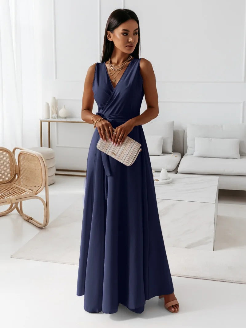 Ada | Women's Wrap Maxi Dress Pink V Neck Sleeveless
