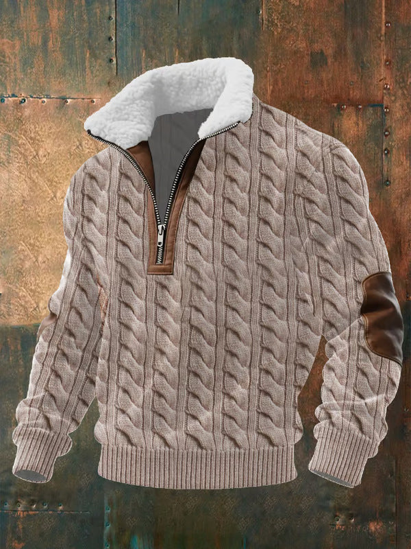 Rex | Men's Cable Knit Quarter Zip Sweater Cream Sherpa Collar