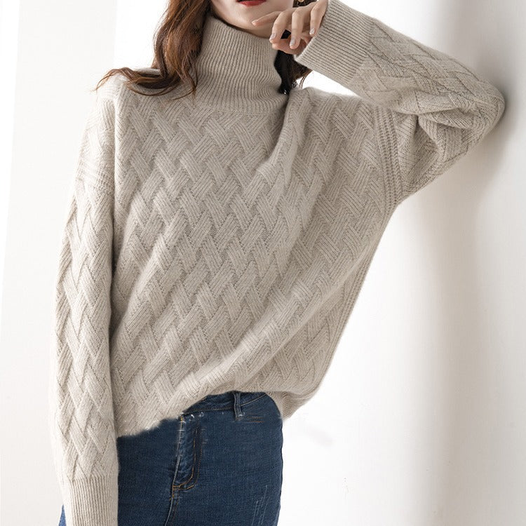 Camille | Women's Turtleneck Cable Knit Sweater Cream
