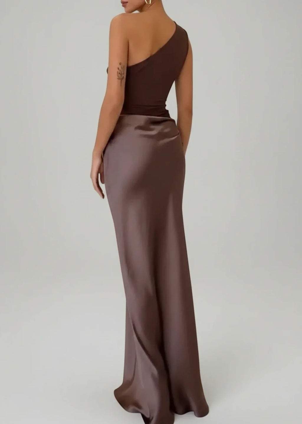 Dama Washington Lola women's one shoulder satin maxi dress brown - view 4
