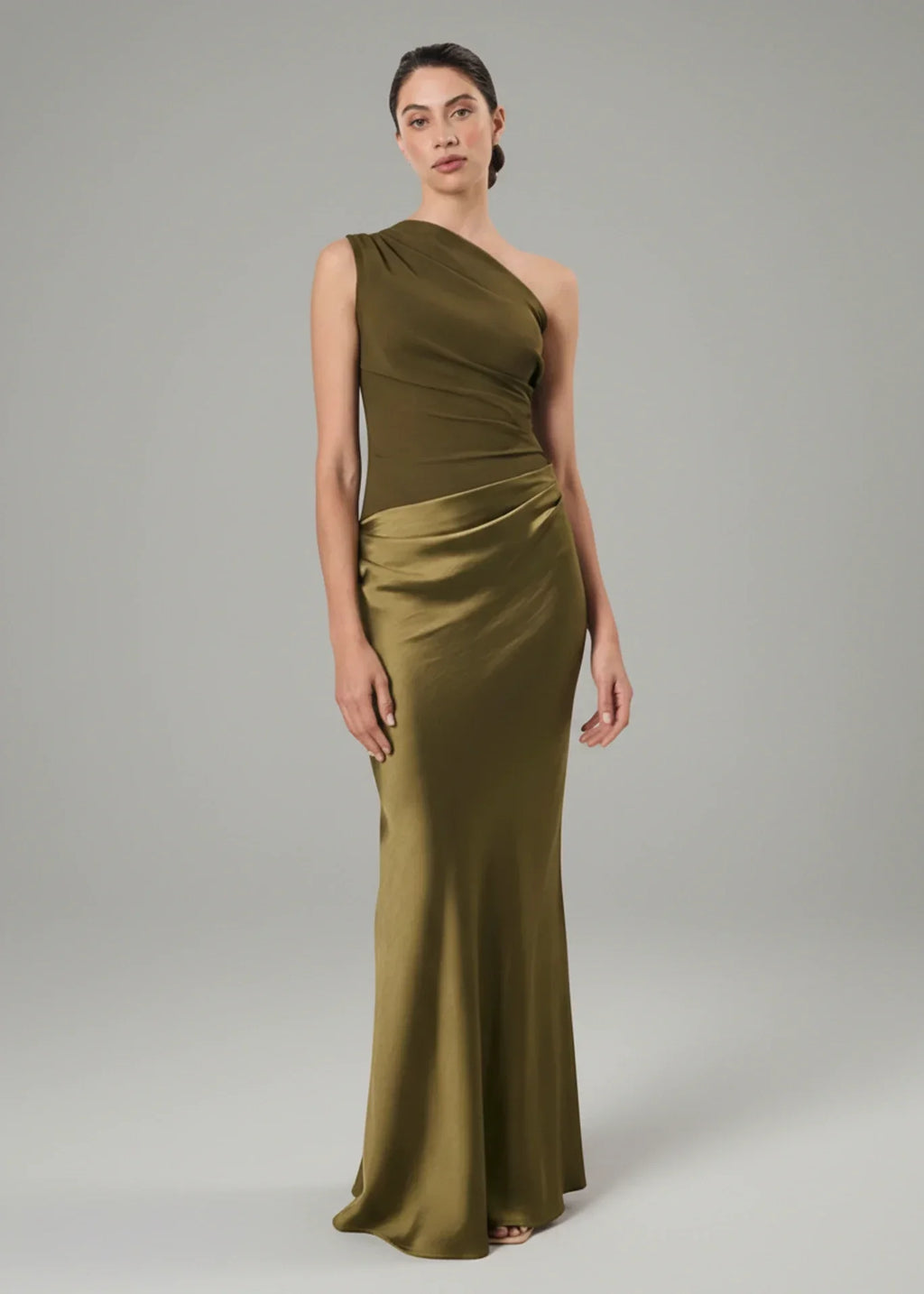 Dama Washington Lola women's one shoulder satin maxi dress brown - view 2