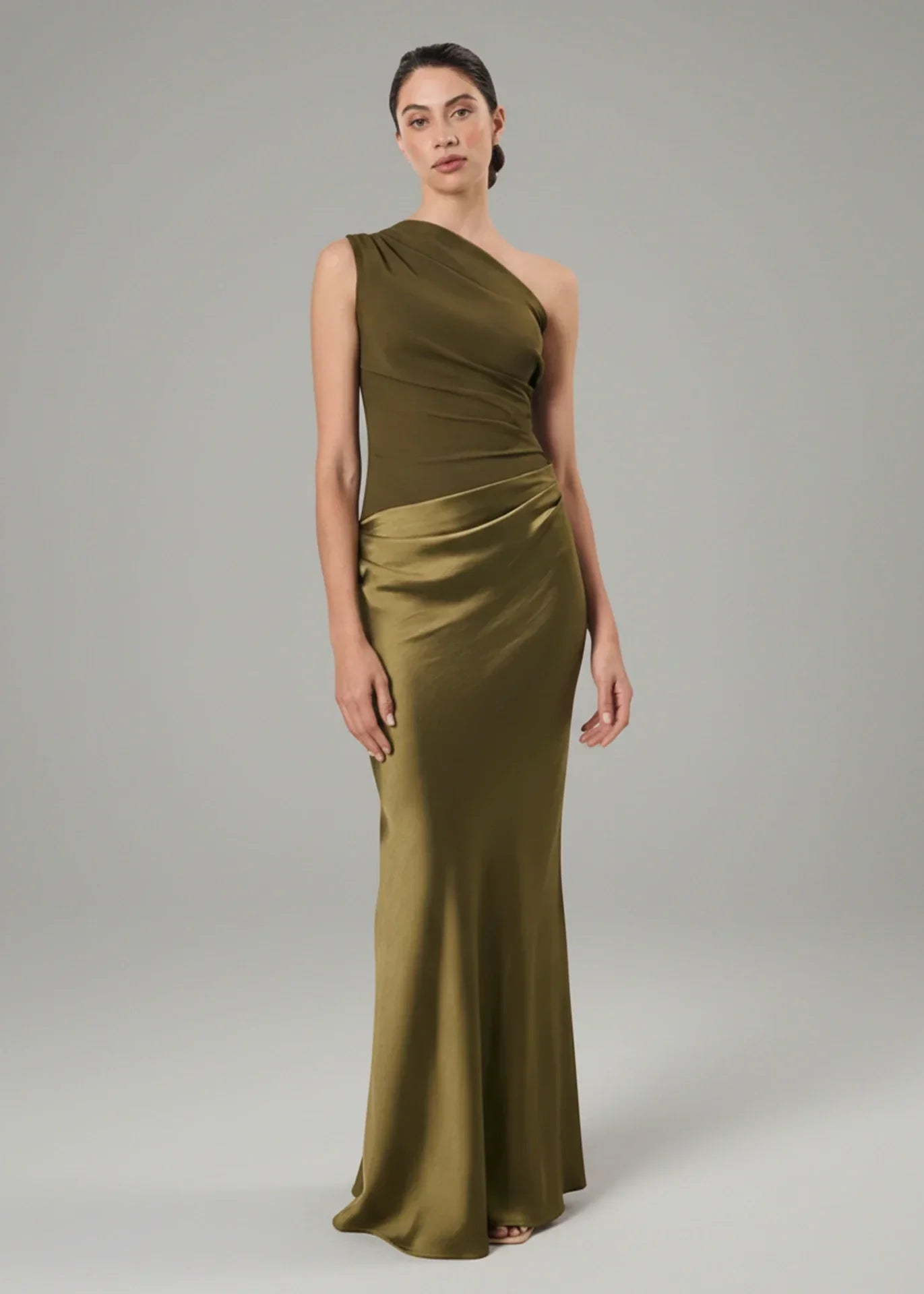 Lola | Women's One Shoulder Satin Maxi Dress Brown