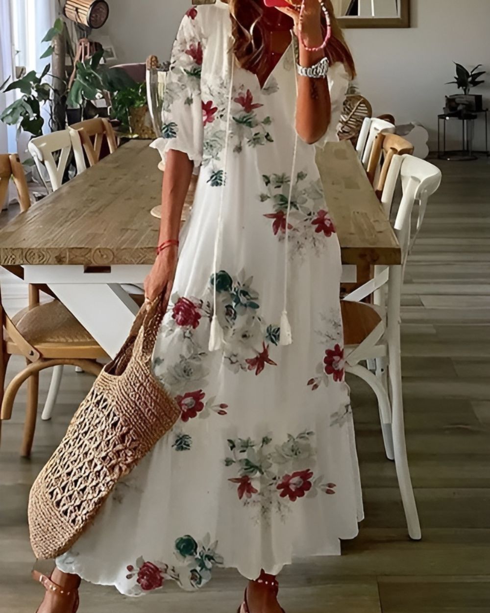 Nina | Women's Boho Ikat Maxi Dress Blue White
