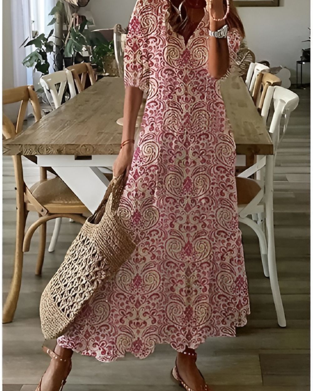 Nina | Women's Boho Ikat Maxi Dress Blue White