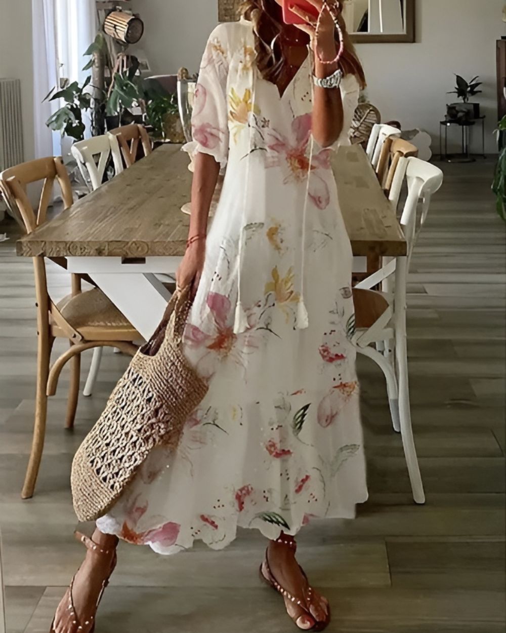 Nina | Women's Boho Ikat Maxi Dress Blue White