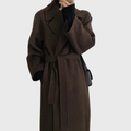 Dama Washington Lena women's wool coat brown belted long sleeve - front view