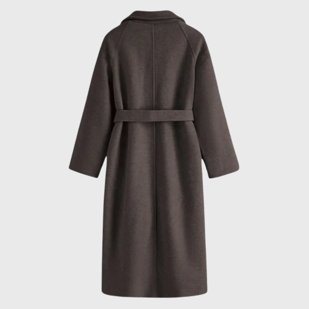 Lena | Women's Wool Coat Brown Belted Long Sleeve