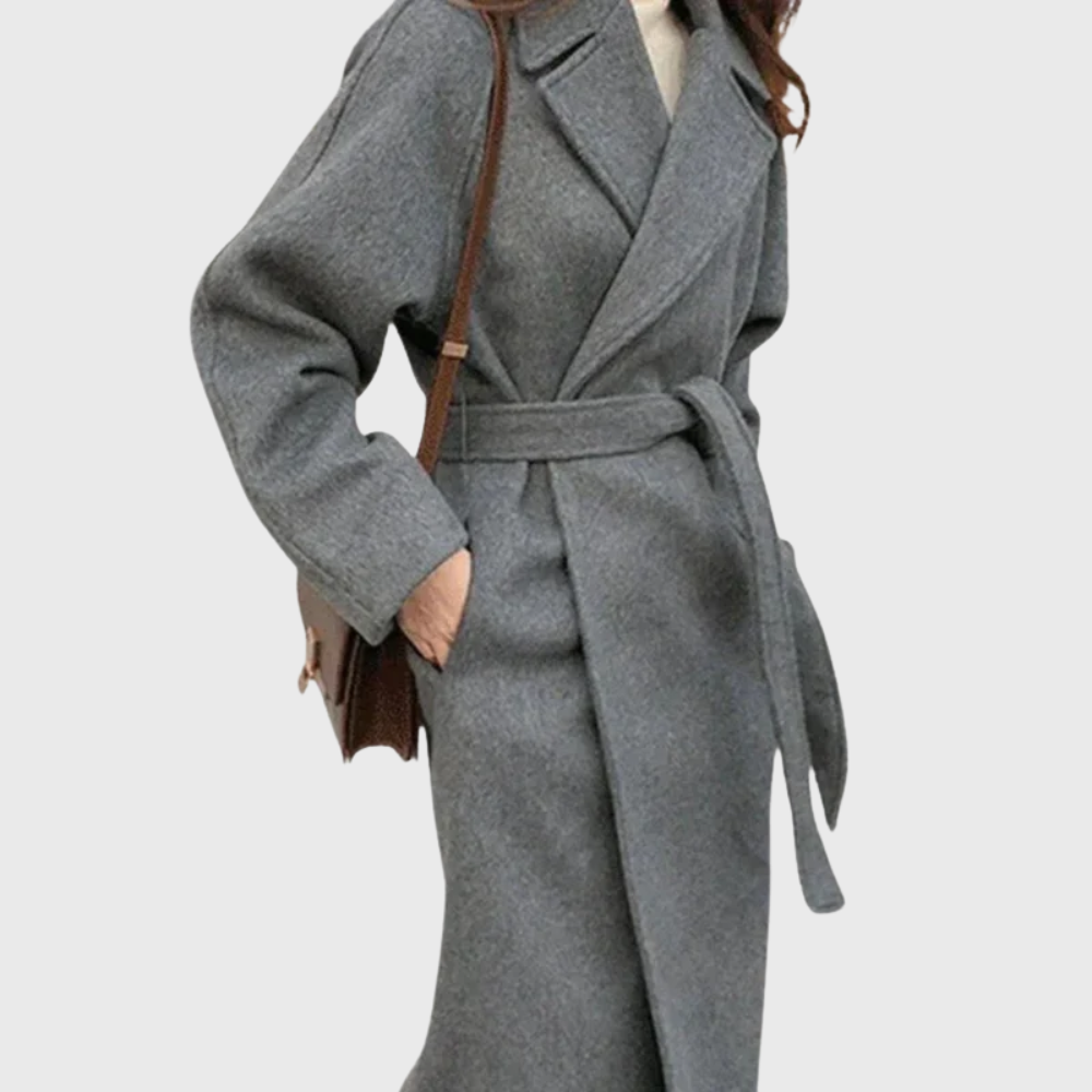 Lena | Women's Wool Coat Brown Belted Long Sleeve