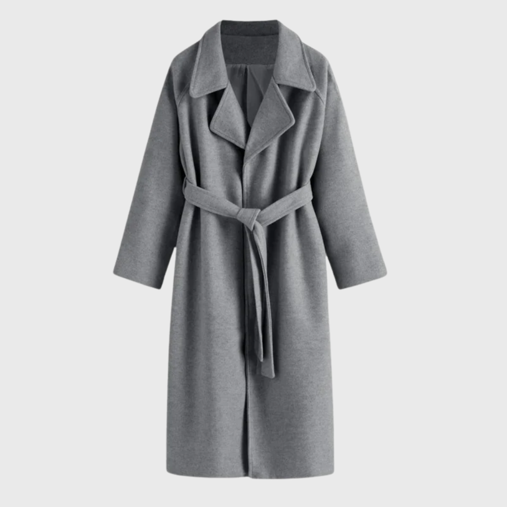 Lena | Women's Wool Coat Brown Belted Long Sleeve